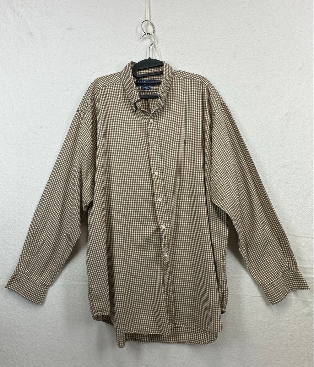 Ralph Lauren Blake 100% Cotton Button-Down Shirt SZ XL Tan Plaid Heritage Style